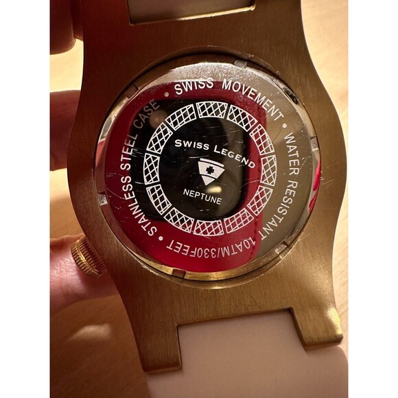 Swiss Legend Neptune Quartz Watch White Ceramic Bezel Gold Tone Water Resistant - Picture 5 of 5